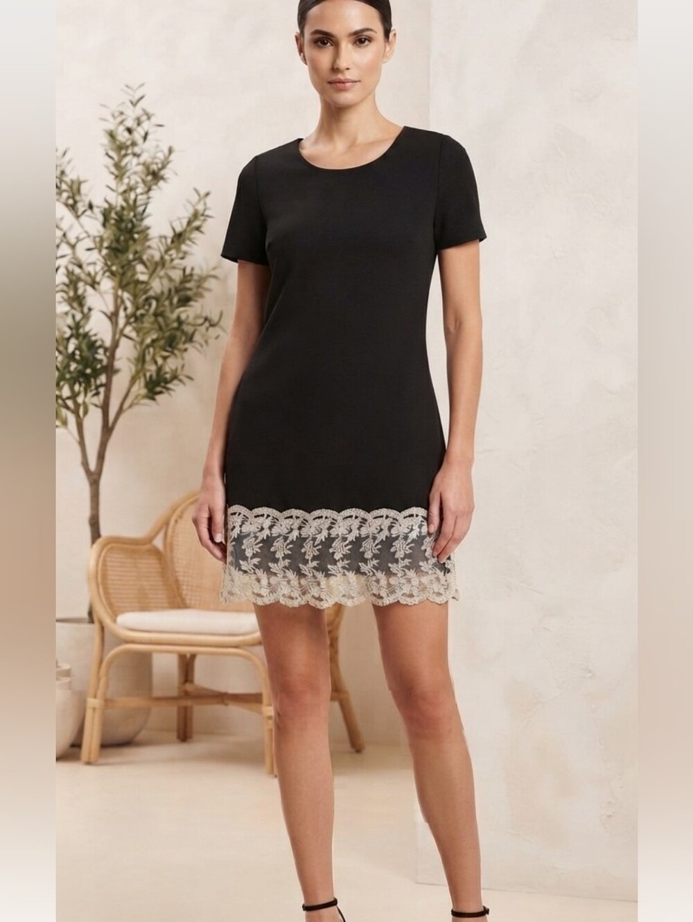 Jella couture little black dress with lace hem detail